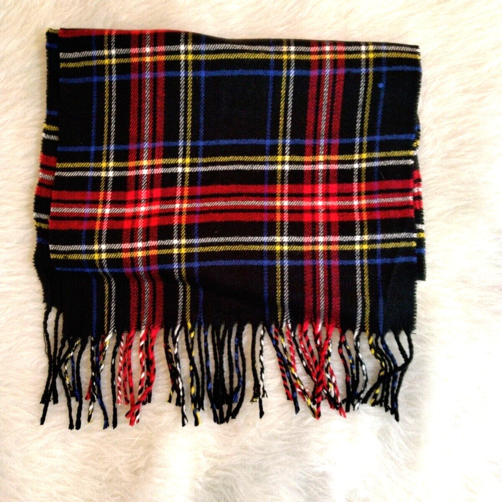 Cashmere Feel Italy Design Womens Scarf Plaid w/ Fringe Unisex Warm Soft Wrap - Picture 2 of 5